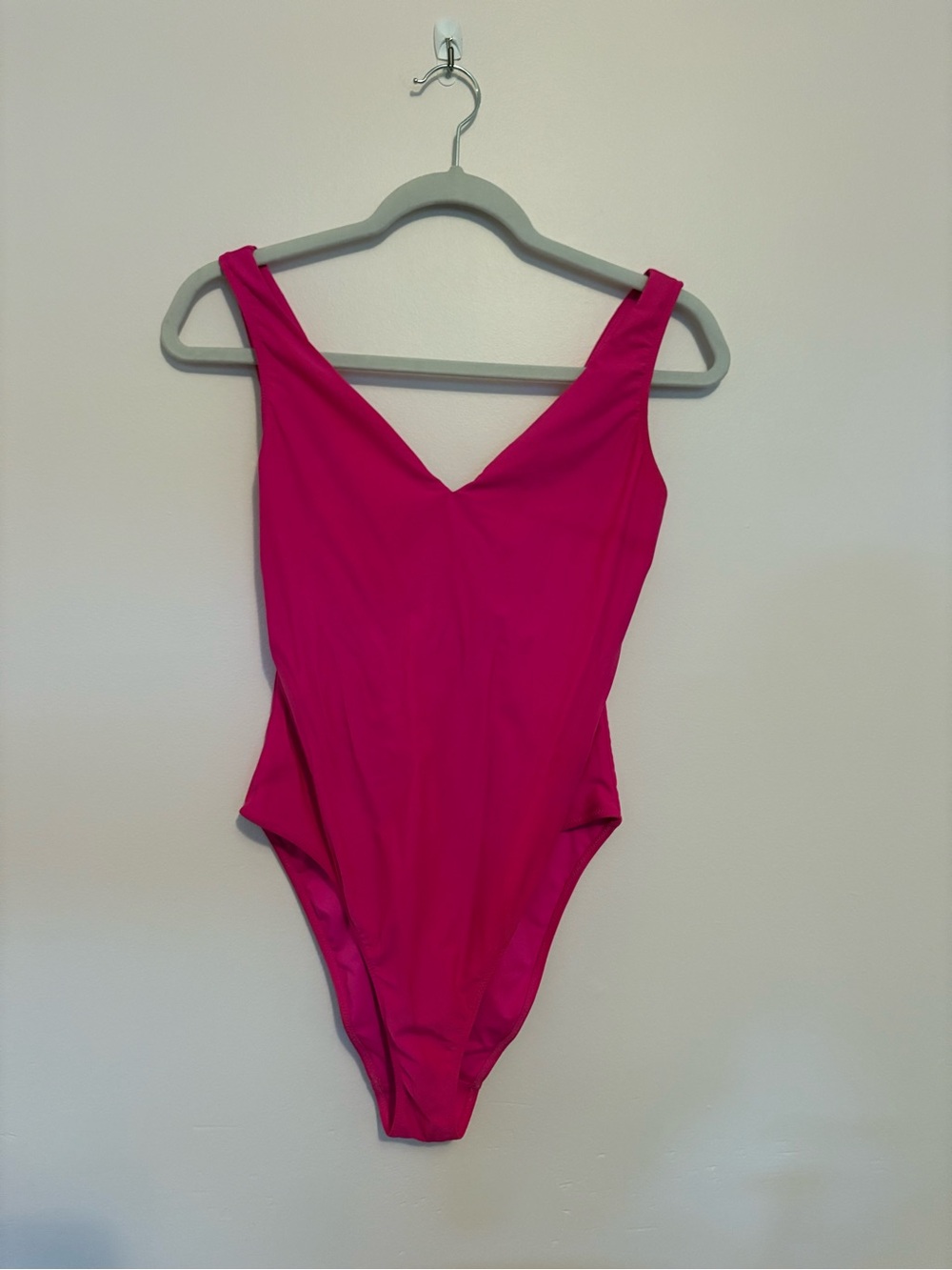 Classic V-Neck One-Piece Swimsuit in Bright Pink